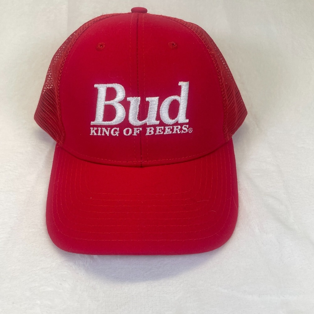 Vintage Bud King Of Beers‎  Adult Trucker Mesh Hat, Red Classic 80s 1980
